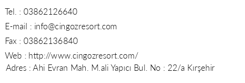 Cingz Resort Otel telefon numaralar, faks, e-mail, posta adresi ve iletiim bilgileri